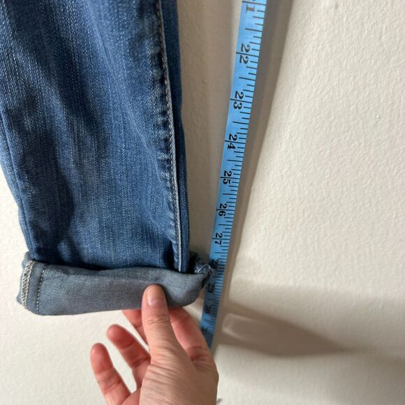 Blank NYC High Cuff Straight Medium Wash Distressed Jeans Low Rise Stretch 24 - Picture 14 of 15